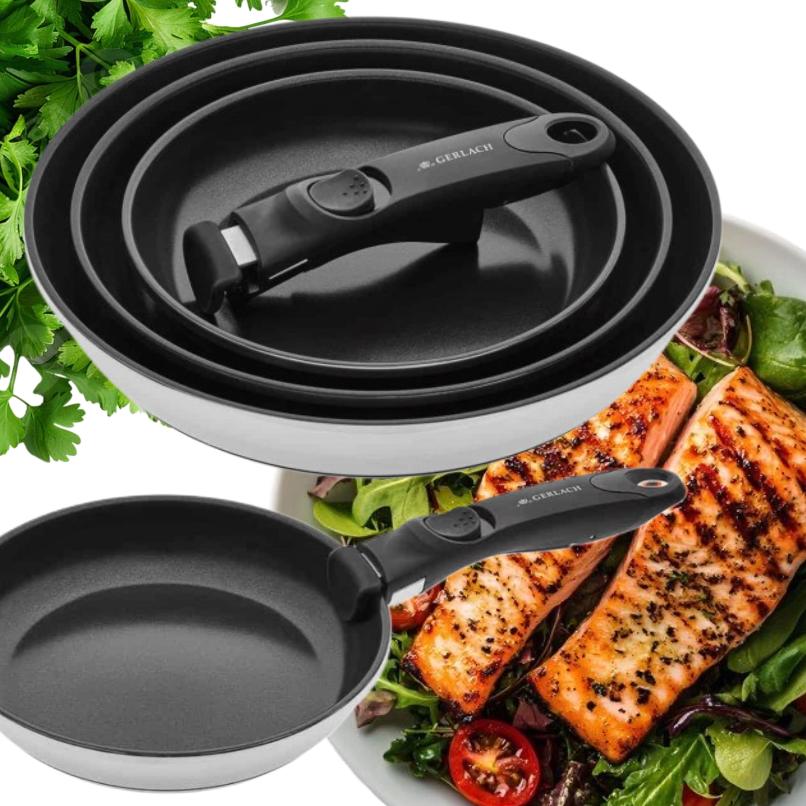 Sada 3 Panvíc Gerlach Smart Steel 20/24/28 CM Panvica S Odojímateľnou Rúčkou
