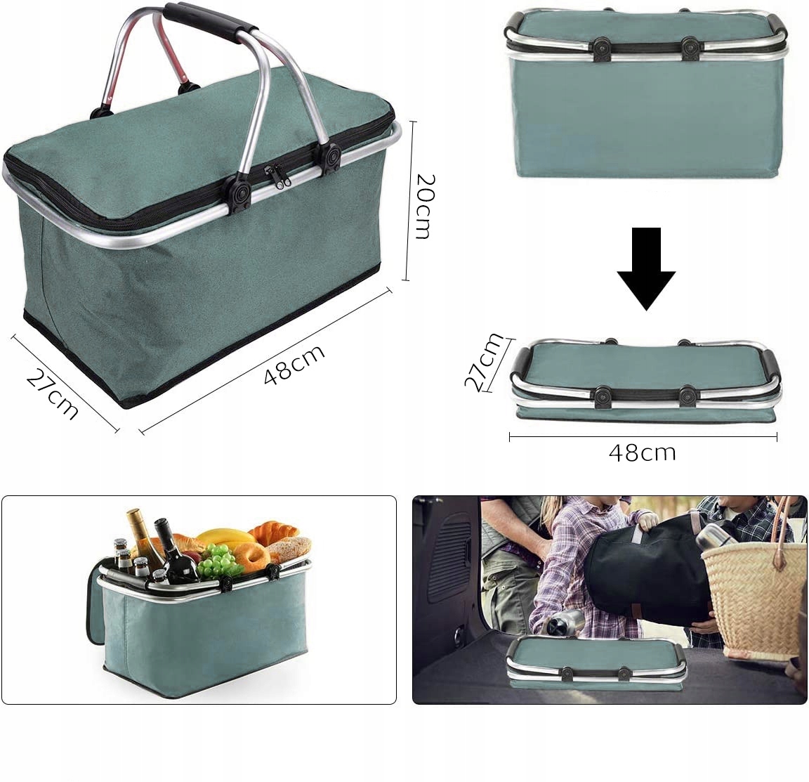 KOSZ PIKNIKOWY SKŁADANY TERMICZNY TURYSTYCZNY IZOLACYJNY KOSZYK NA ZAKUPY Marka Raltek