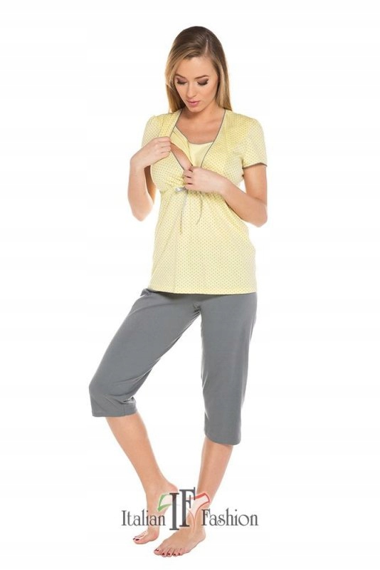 PIŻAMA DAMSKA FELICITA, KRÓTKI RĘKAW, SPODNIE 3/4 XXL Żółty Rozmiar XXL