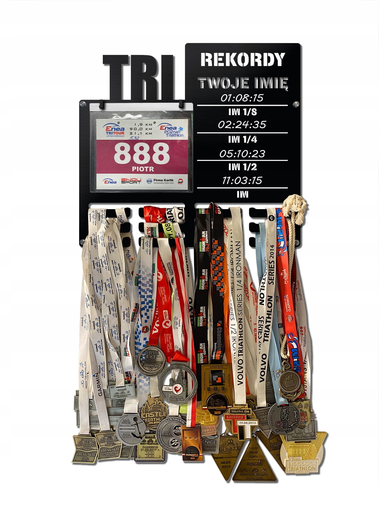 Wieszak na medale i numery startowe Rekordy Triathlon twoje imię 346.1