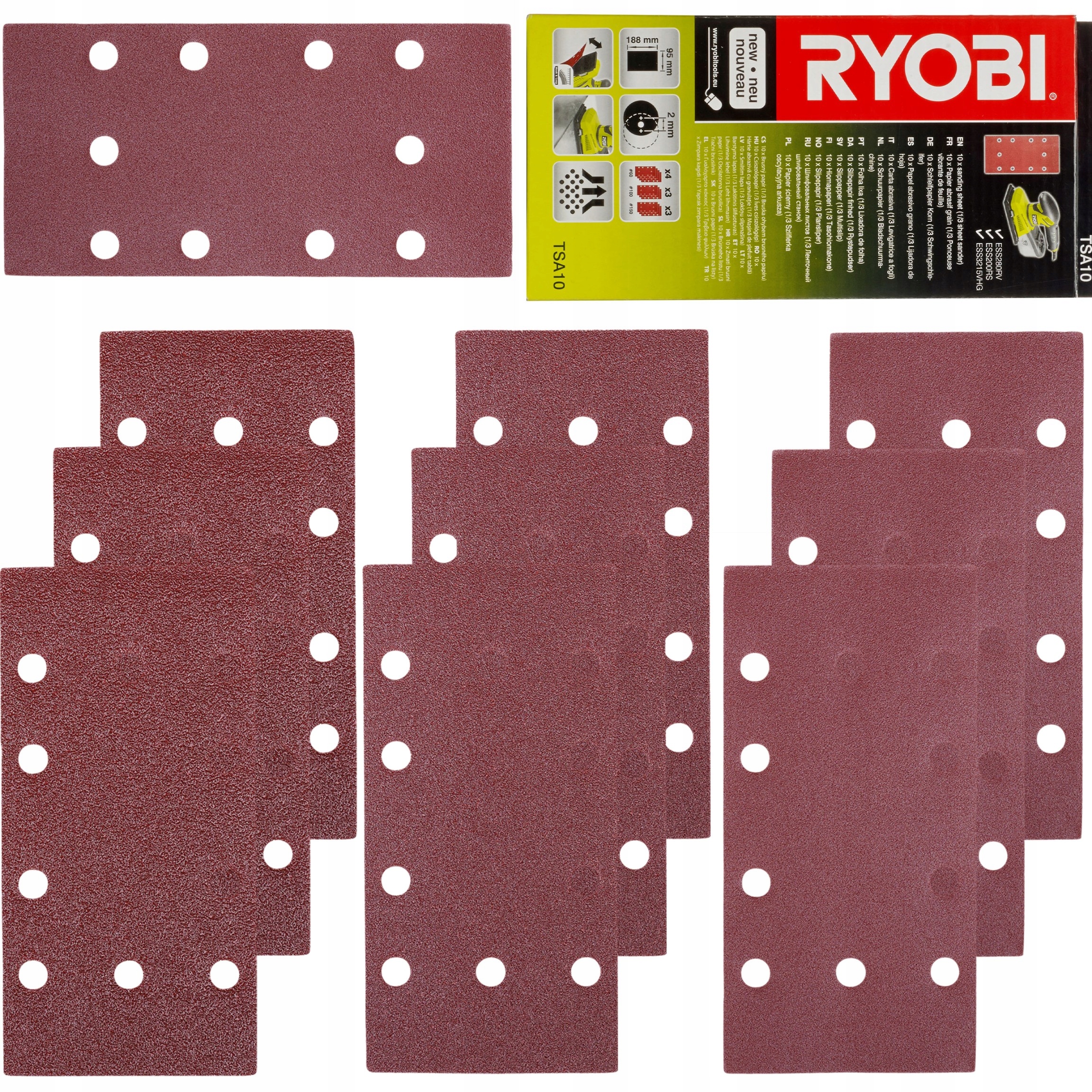 

Papiery ścierne 188x95mm Ryobi TSA10 10szt