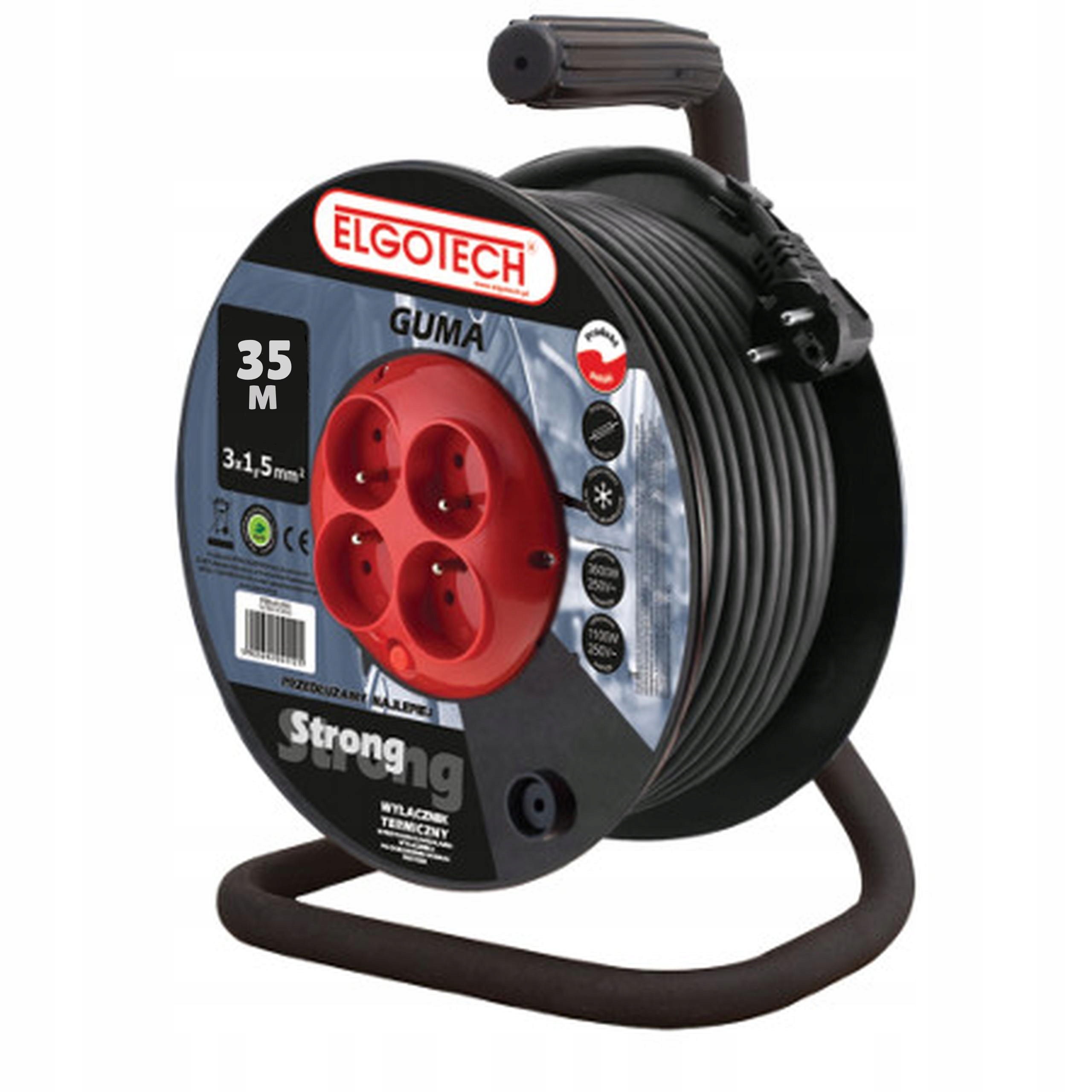 Przedłużacz bębnowy z uziemieniem 35m Ow 3x1,5 4xGS Strong Elgotech PZB-40-
