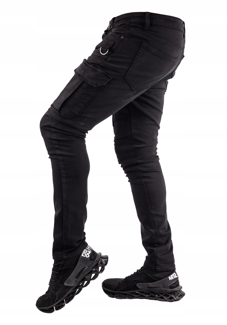 Spodnie męskie BOJÓWKI CZARNE wąska nogawka BERETI r.32 Fason bojówki