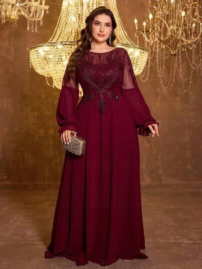 Shein Červená Maxi Šaty Zdobení S15 S06__XXL