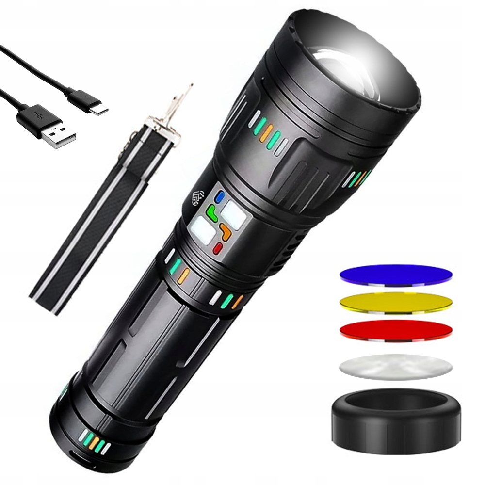 Ogromna Latarka Taktyczna Led Laser Dalekosiężna 2000m 30400mAh Soczewki