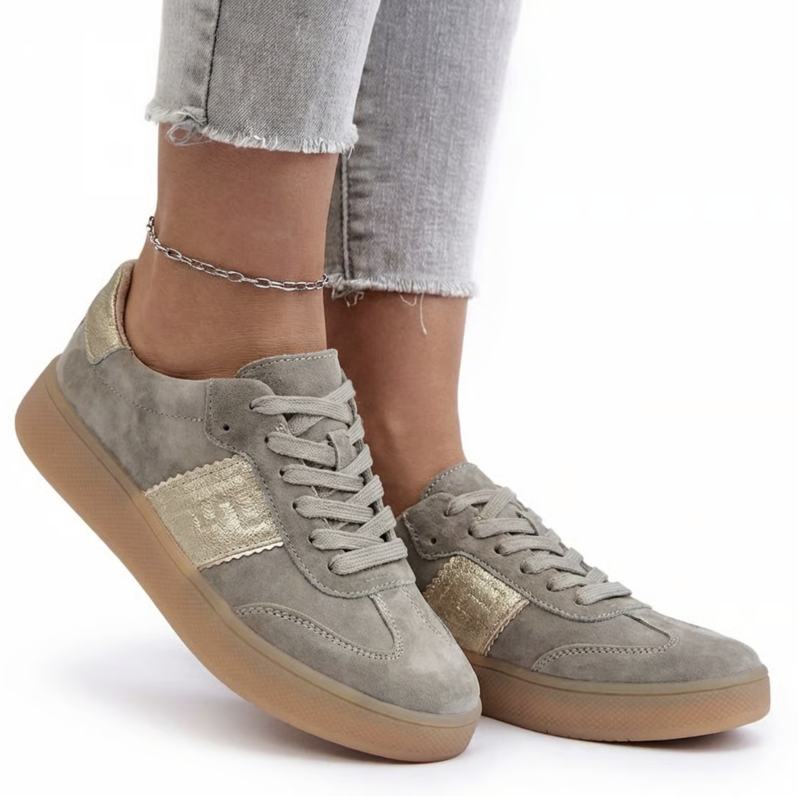 Skórzane Sneakersy Półbuty Damskie Filippo DP7543 Buty Khaki 40