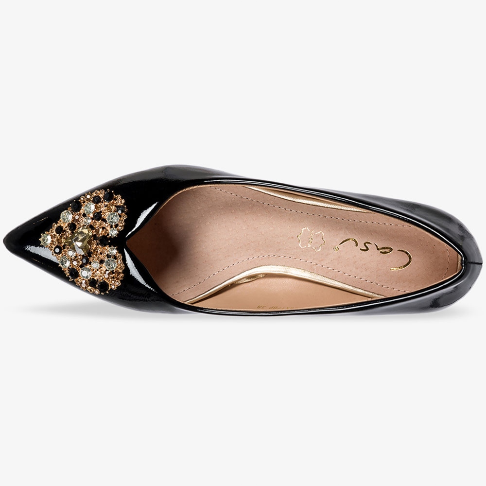 BALERINY DAMSKIE Z OZDOBĄ NA NISKIM OZDOBNYM OBCASIE SKÓRZANA WKŁADKA r 38 Płeć kobieta