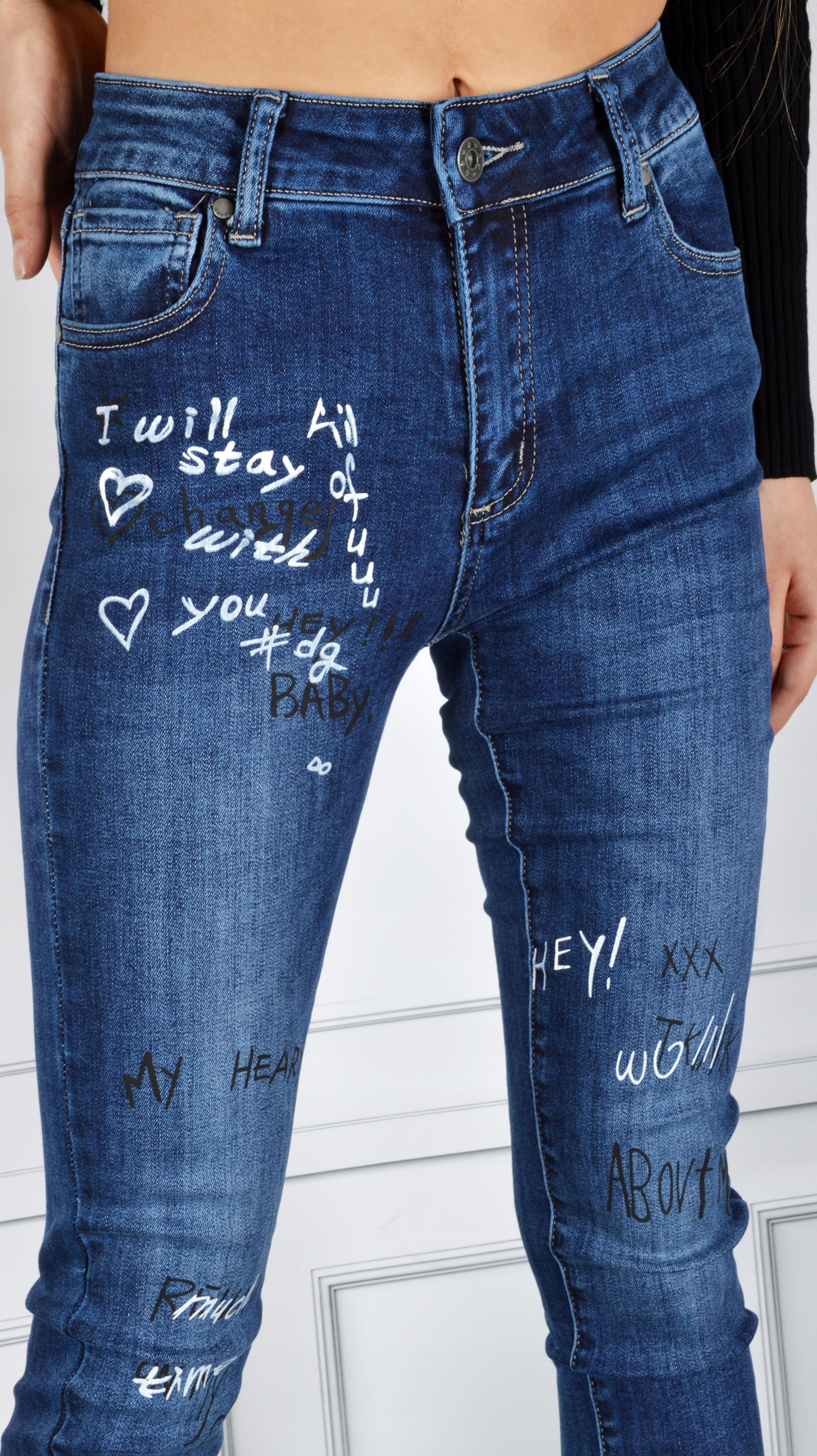 Spodnie Jeansy Wysoki Stan Jeansowe Push-Up Skinny Rozmiar XS