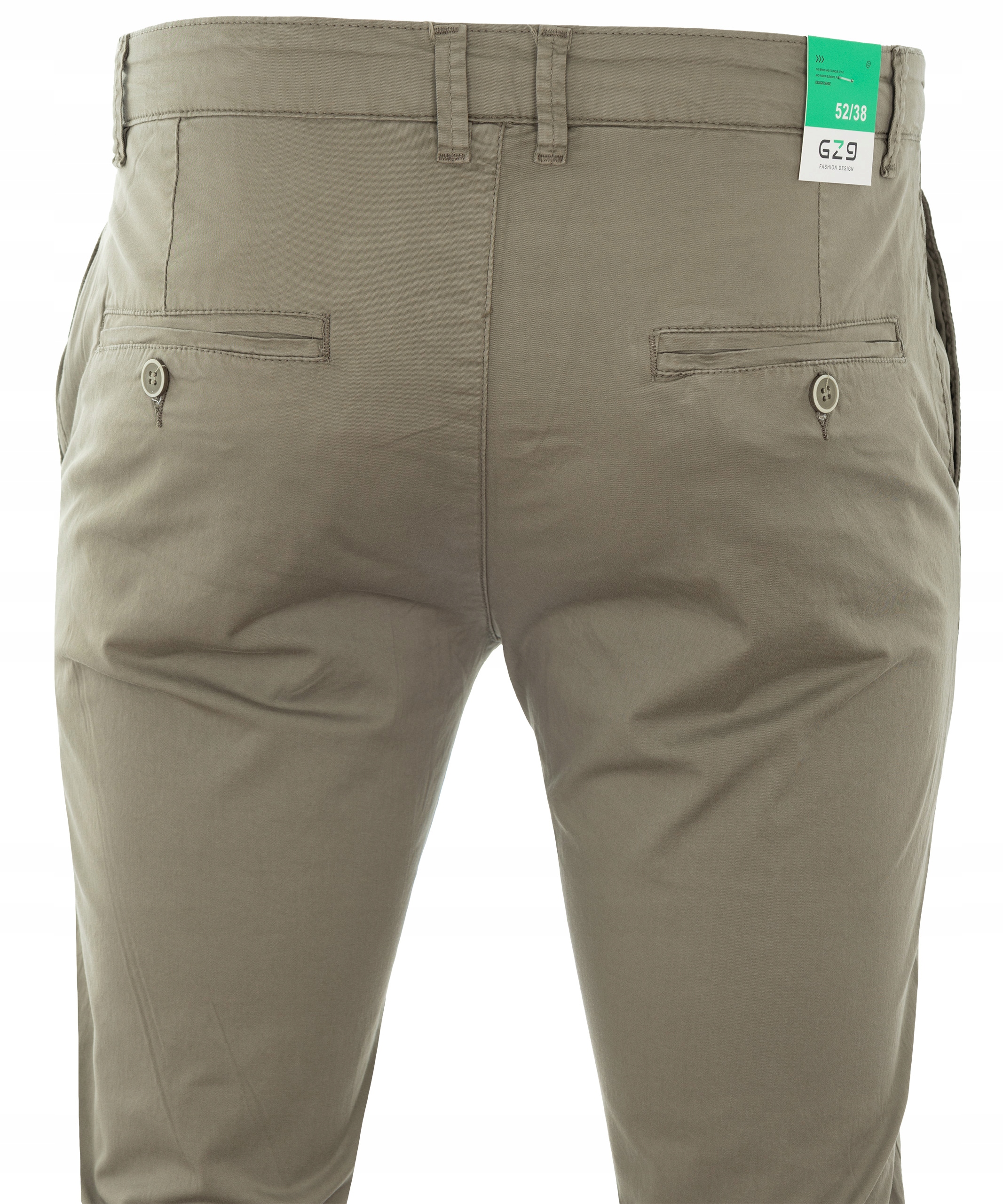 SPODNIE MATERIAŁOWE OLIWKOWE BAWEŁNIANE LETNIE Z ELASTANEM CHINOSY W46(29) Fason chinos