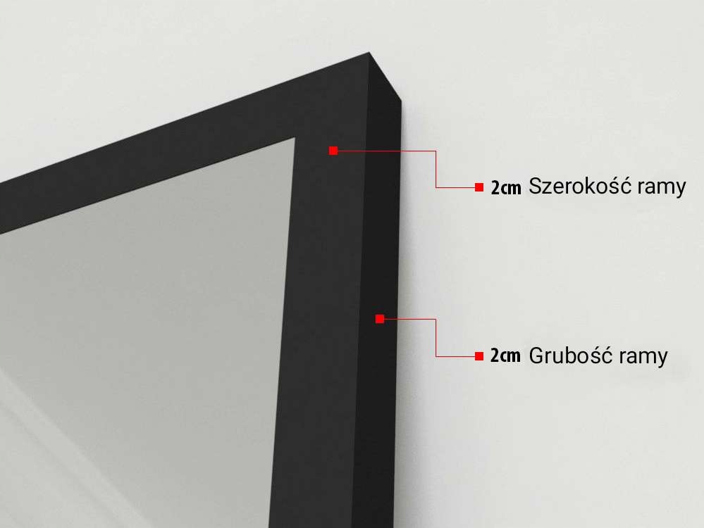 Lustro w Czarnej Ramie Aluminiowej Wąska K 170X50 Wysokość 1700 mm