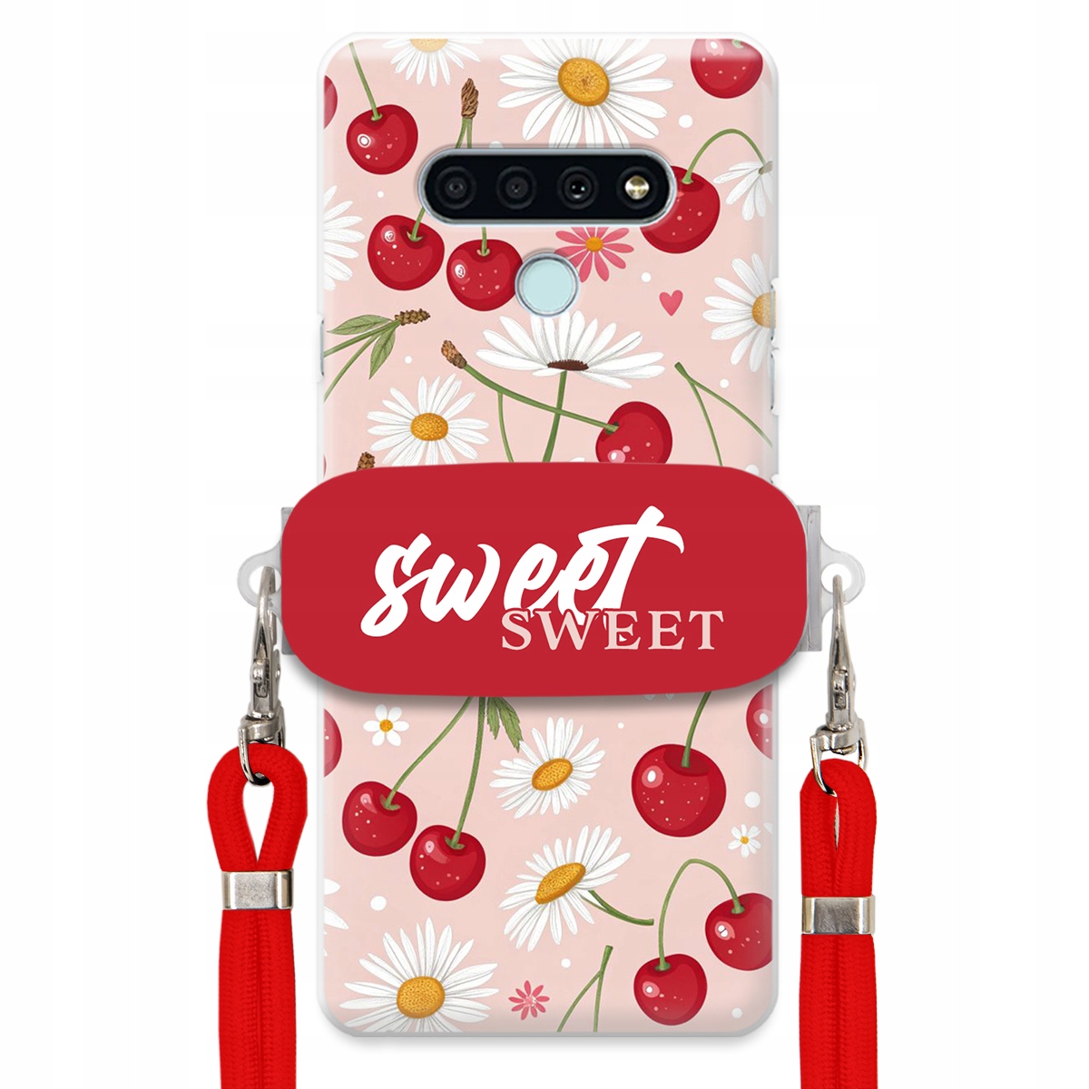 Puzdro pre Lg K71 Červené vodítko Crossbody držiak Sweet Sweet Kvet čerešne