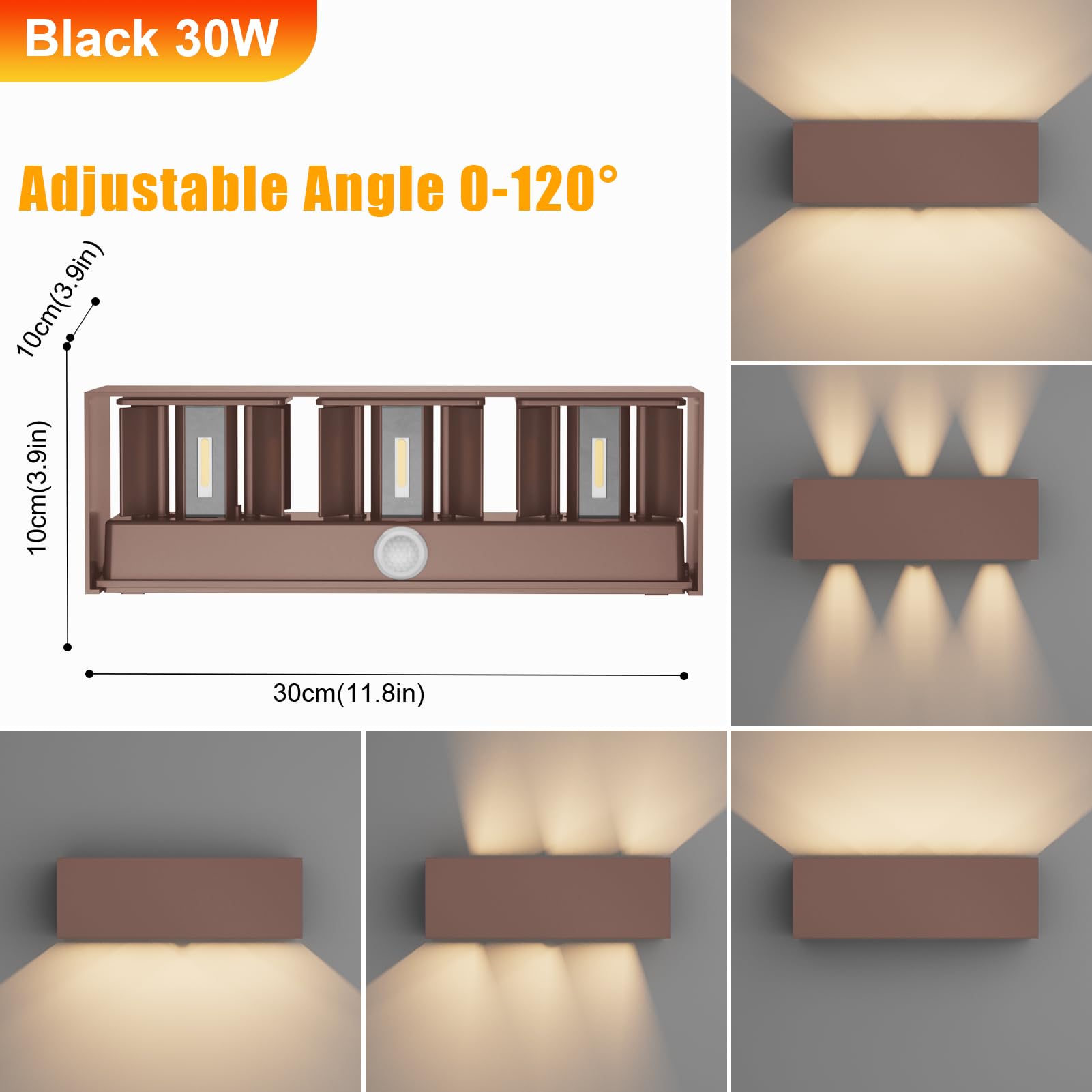Lampa Zewnętrzna Up Down Z Czujnikiem Ruchu Regulowana 30W IP65 KLIGHTEN — miniatura 4