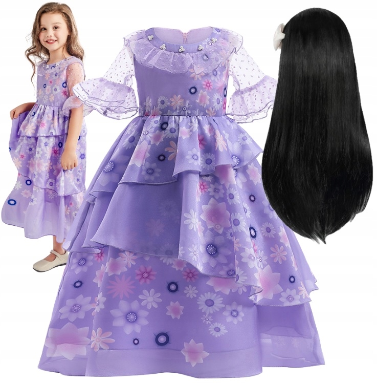 STRÓJ KOSTIUM SUKIENKA MADRIGAL ENCANTO ISABELA PERUKA BAL KARNAWAŁ 134 140