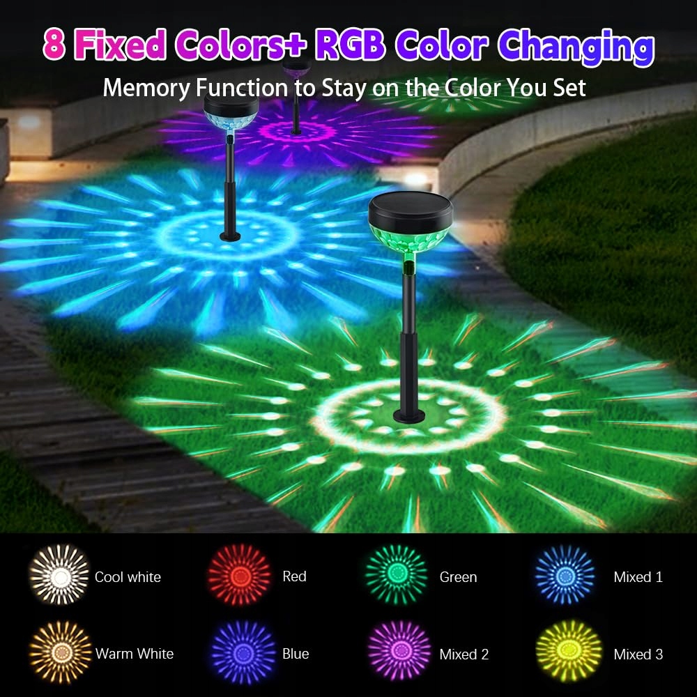 SONPEN Solarlampy Zewnętrzne LED Ogród RGB IP65 8 Sztuk 1200mAh — miniatura 4