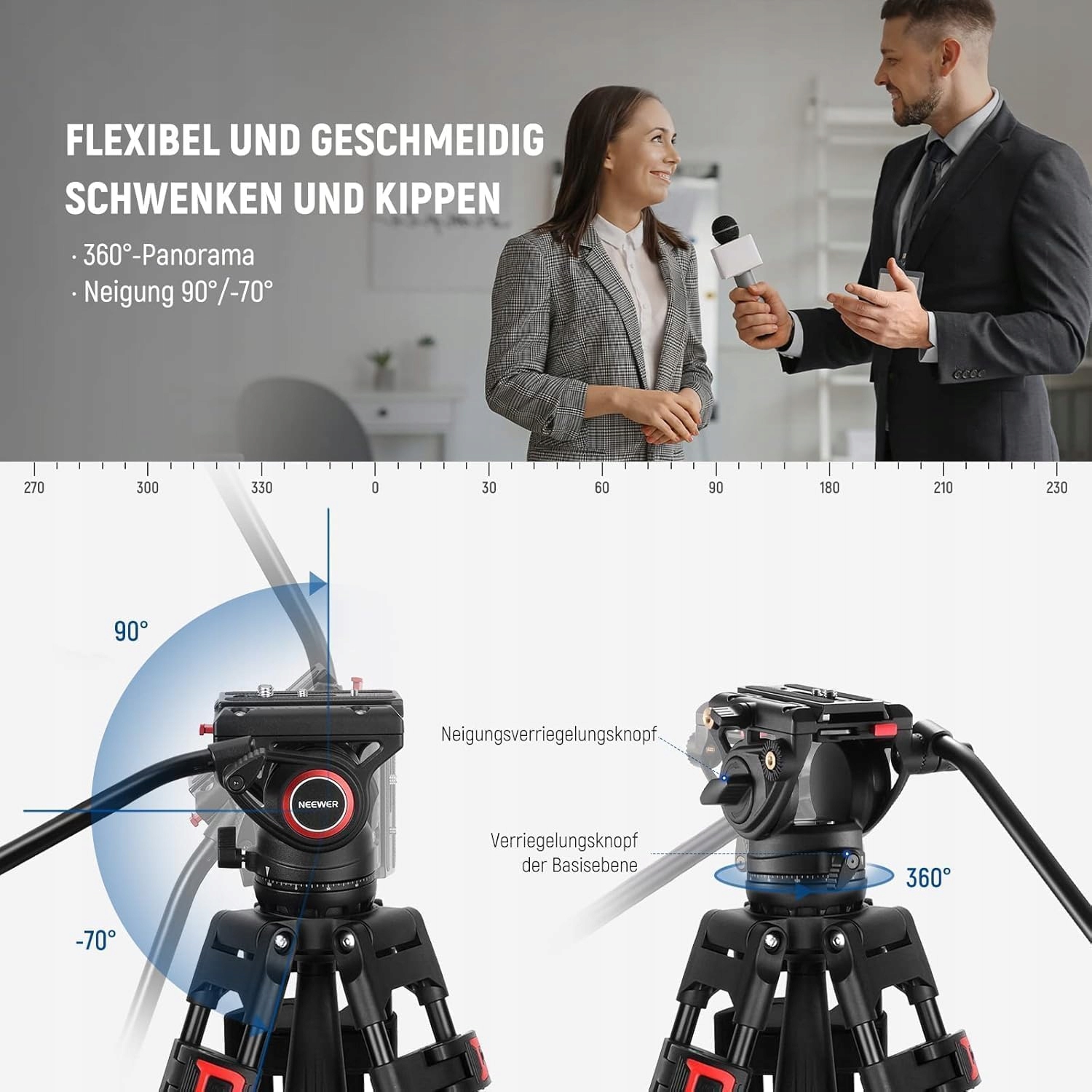 NEEWER Profesjonalny Statyw Wideo 188cm z Głowicą Płynową do DSLR i Gimbali — miniatura 3