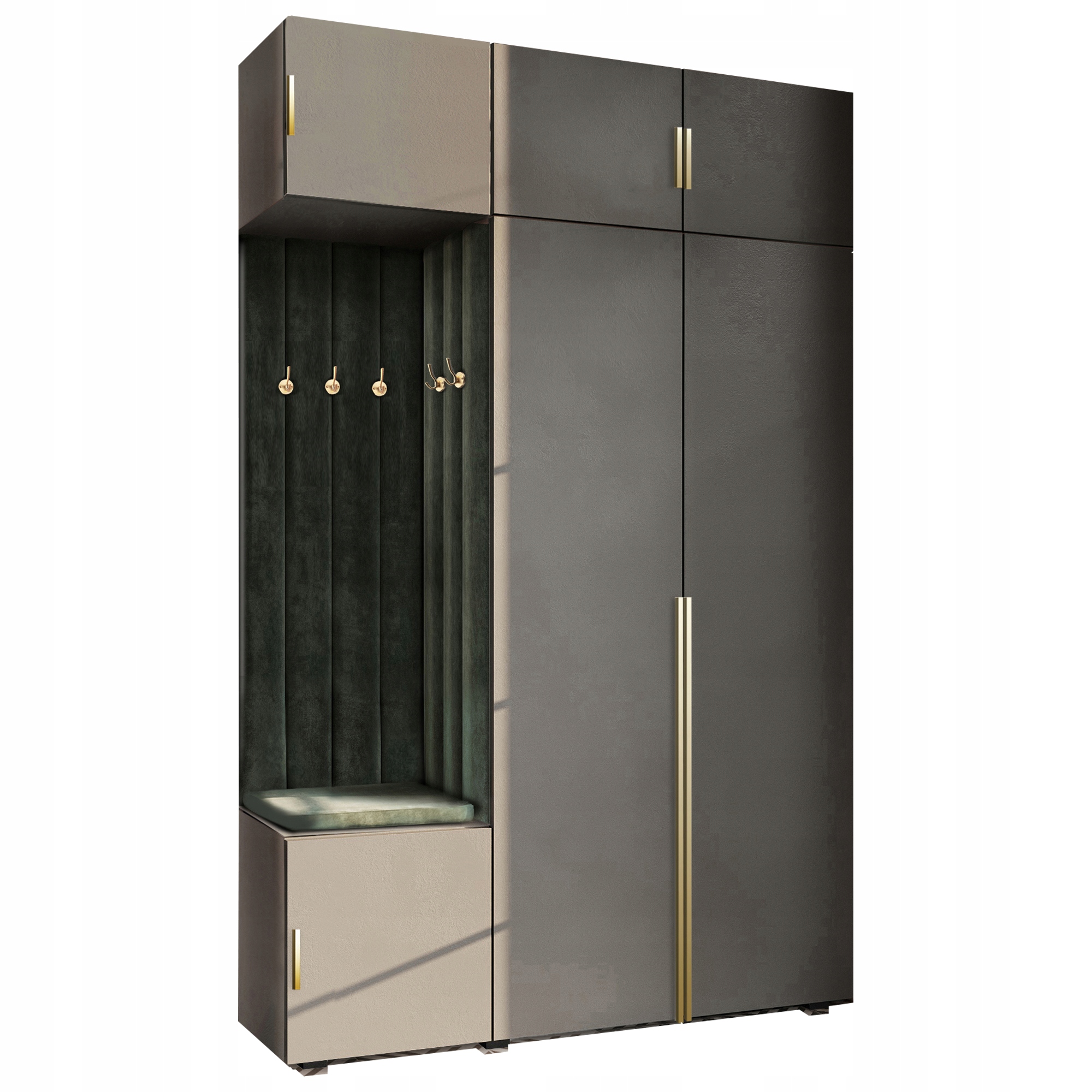 Šatní Skříň Do Předsíně S Sedákem A Nástavcem, Šedá, Hexa, Zlatá, 39