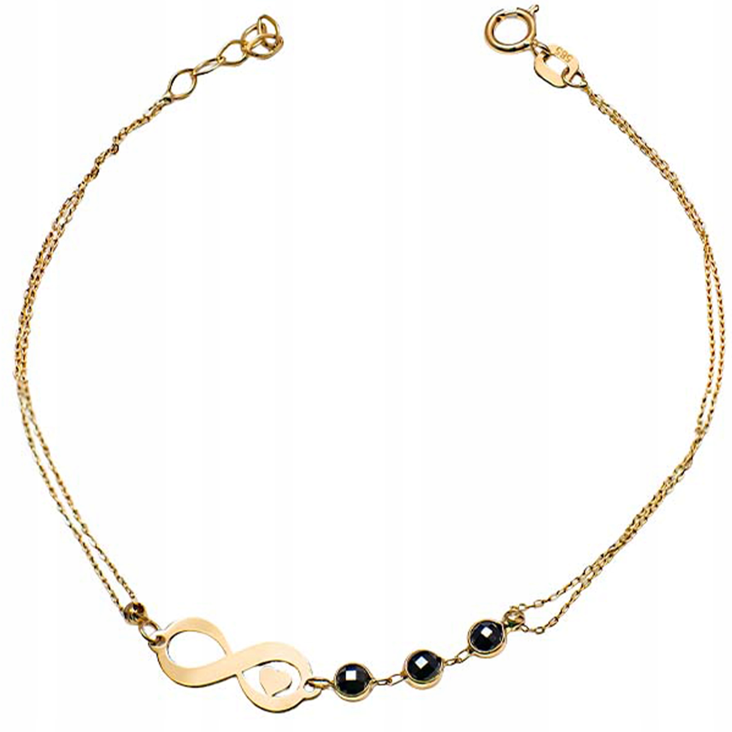 Dámský módní zlatý náramek 585 dvojitý s nekonečnem a srdcem