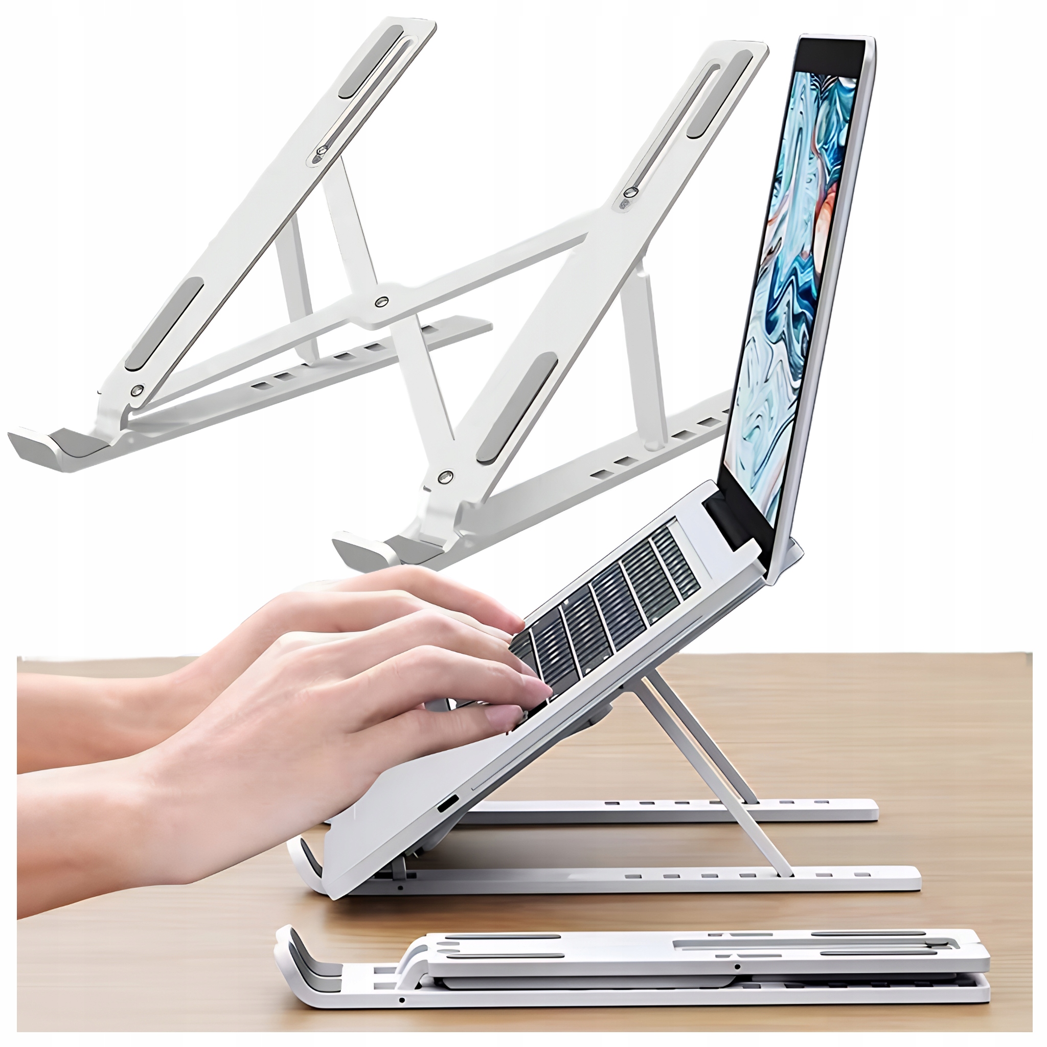 PODSTAWKA SKŁADANA POD TABLET LAPTOP SOLIDNA i REGULOWANA STOJAK BIAŁA