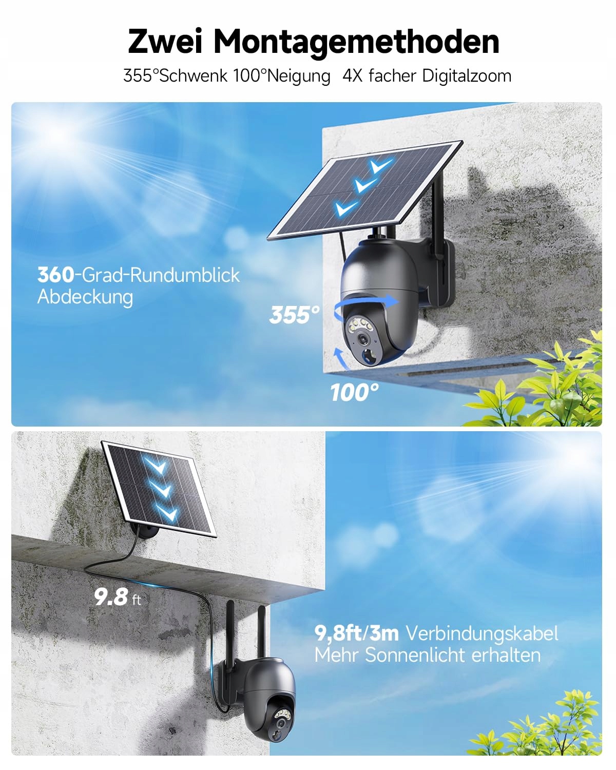 NUASI KAMERA ZEWNĘTRZNA SOLARNA 4G LTE 2K HD PTZ SIM 128GB IP66 — miniatura 3