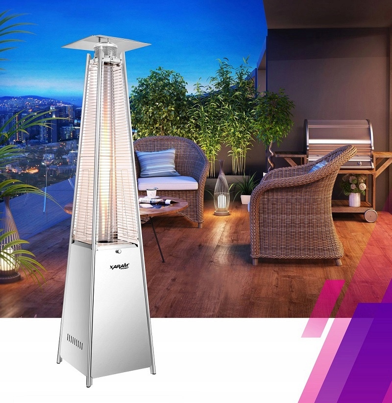 Plynový zahradní topný deštník Xaram Energy Pyramida Inox, výkon: 13 kW