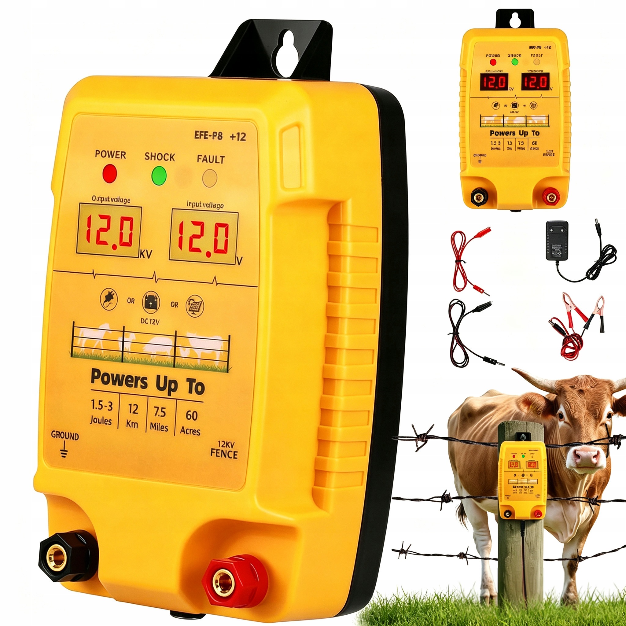 Elektrický Pastuch 12 Km 2 LCD Obrazovky Pro Ploty Pro Chov 12V 230V