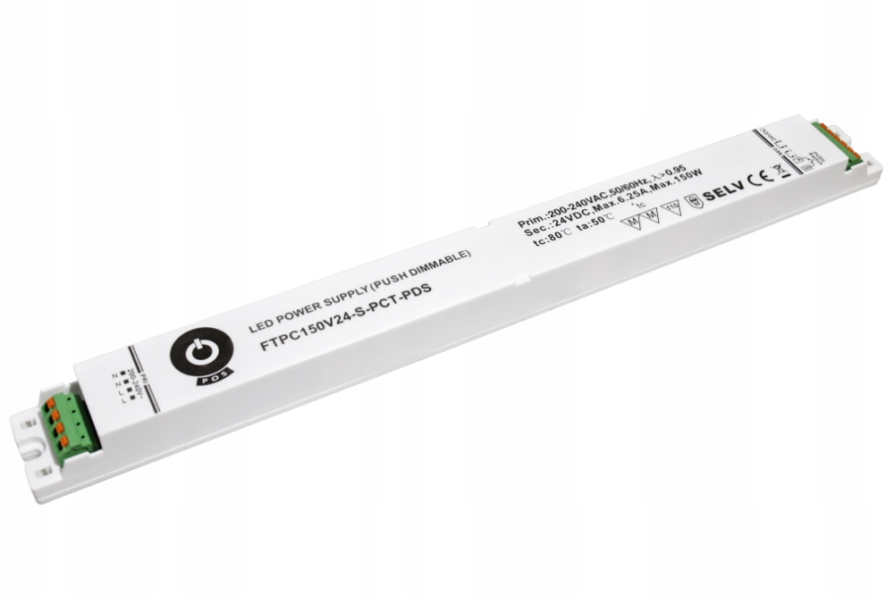 Led zdroj 24V/6,25A 150W tenký nábytkový, Push stmívání