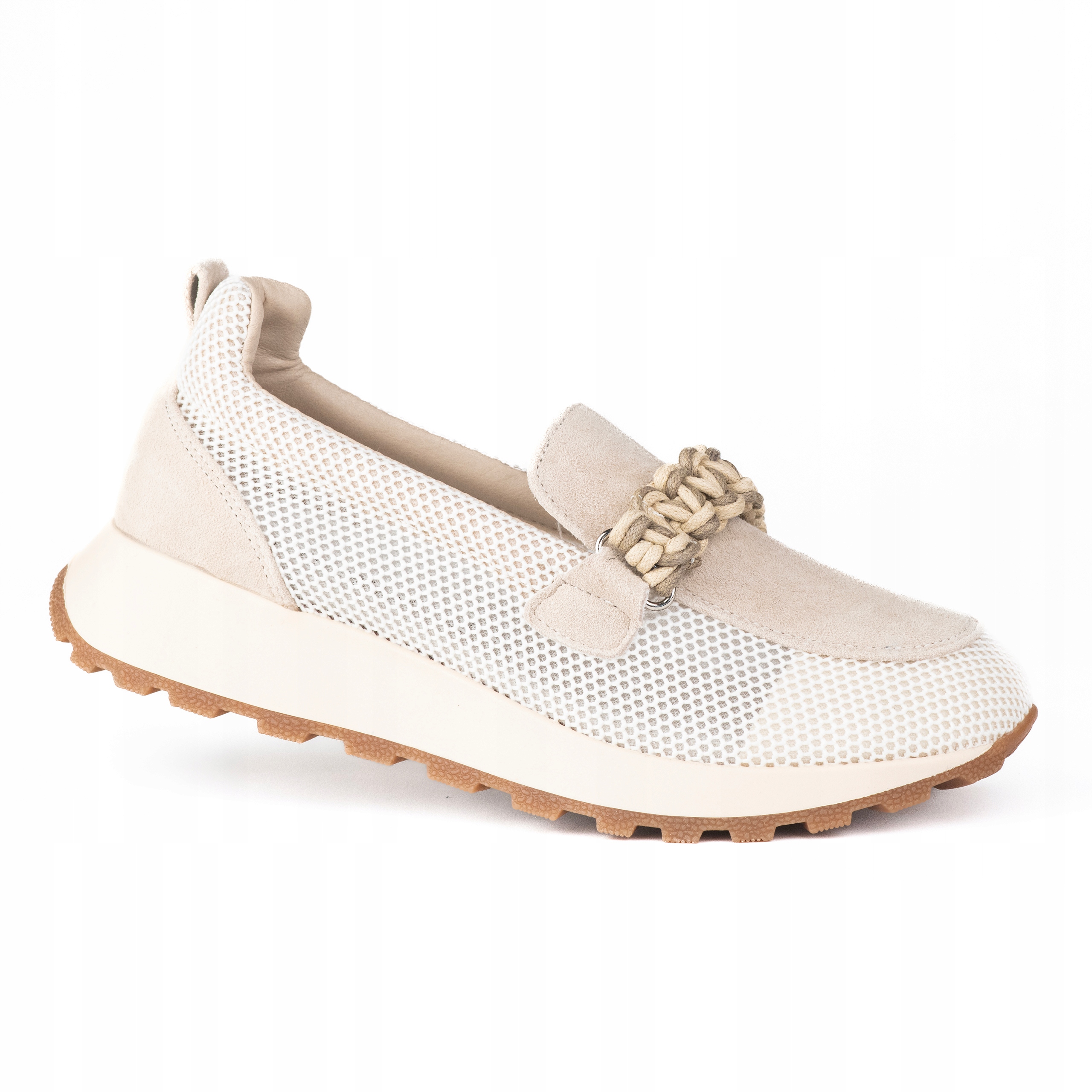 Dámské polobotky mokasíny Goodin GD-PG2681 kožená síťovina nazouvací béžová 36