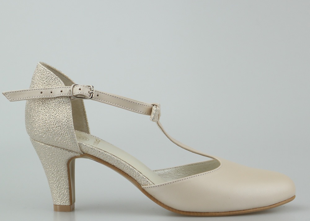 Béžové Zlaté Nízké Svatební Kožené Lodičky 40