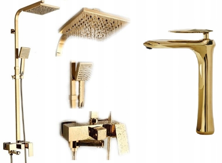 Kúpeľňová sprchová batéria so zlatým umývadlom sada
