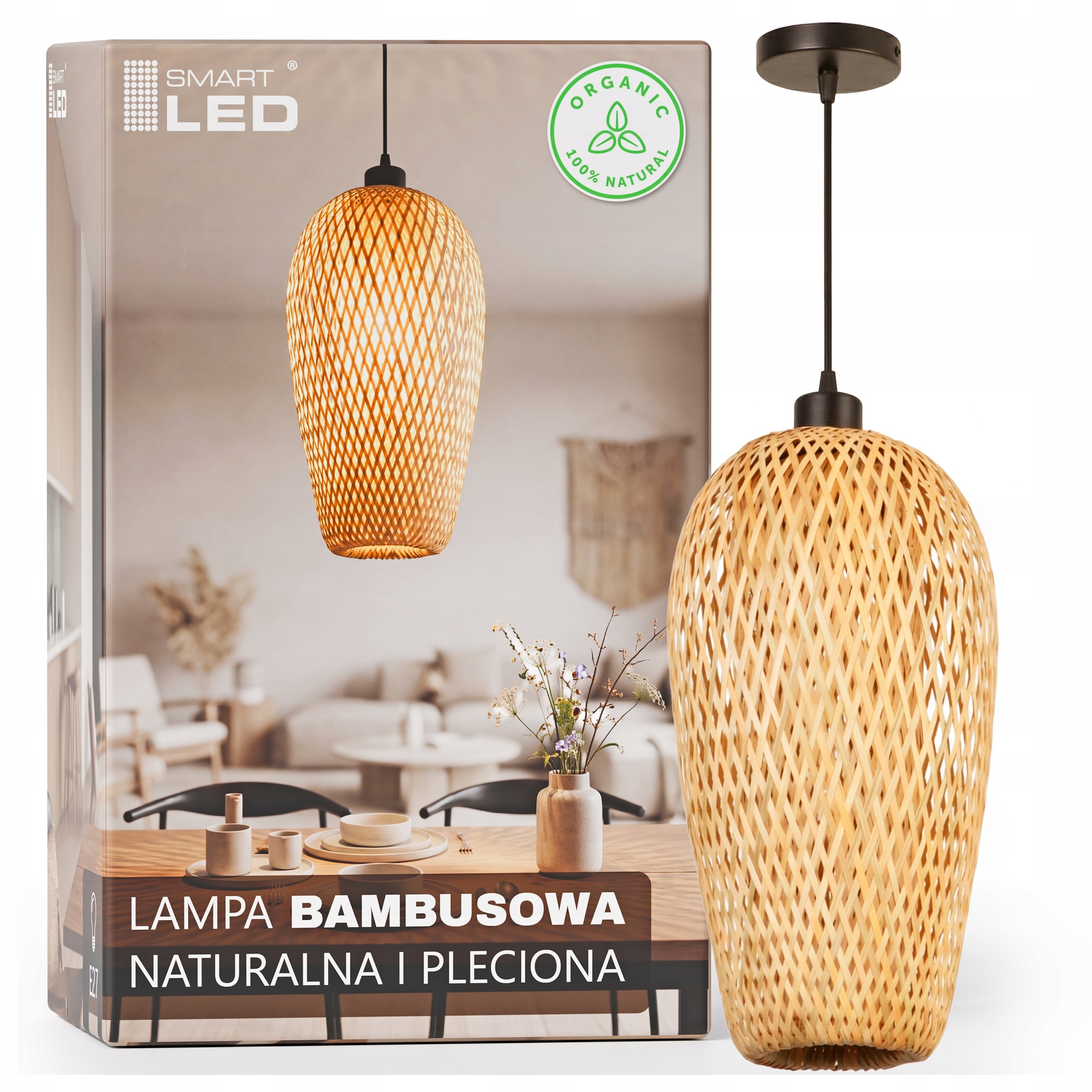 Závěsné Stropní Svítidlo E27 Led Bambusová Pletená Boho Přírodní Podložková