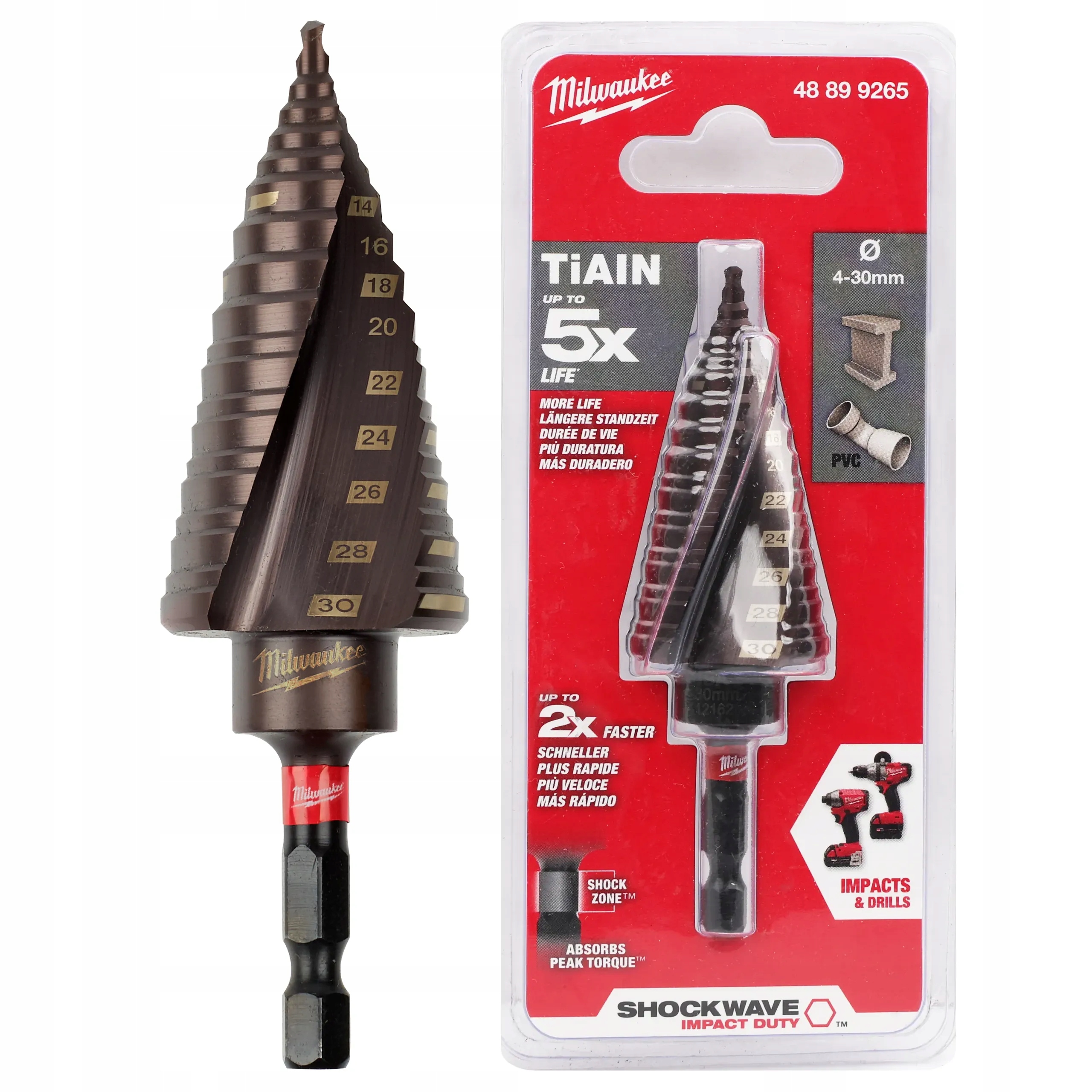 Wiertło stopniowe udarowe do metalu 4-30 mm Milwaukee inox stożkowe