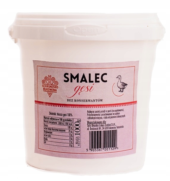 Levně Husí sádlo 1 kg husí tuk 100% Schronisko Bukowina přírodní kyblík