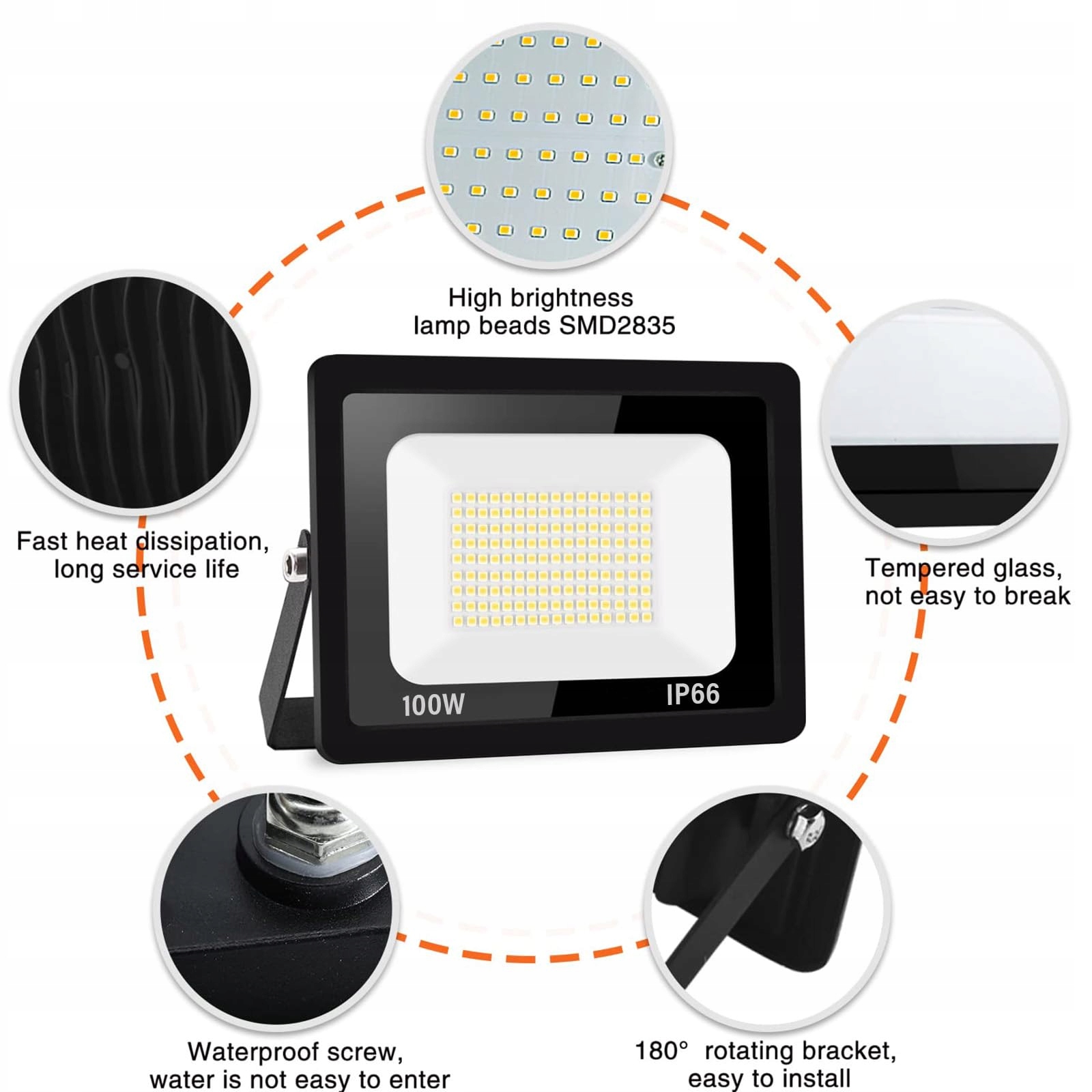 Reflektor LED Zewnętrzny 100W Super Jasny Wodoodporny 3000K JEFEDANA — miniatura 2