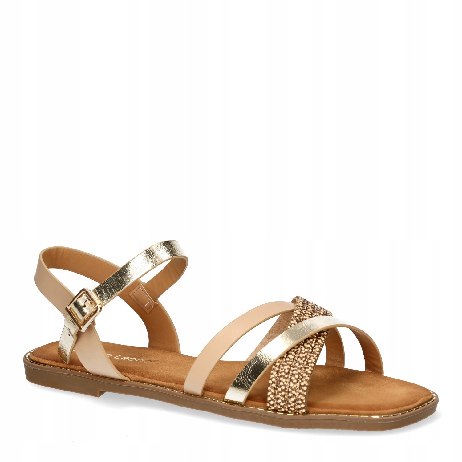 SANDAŁY DAMSKIE ELEGANCKIE NA PŁASKIM OBCASIE SERGIO LEONE BEŻOWE R.39