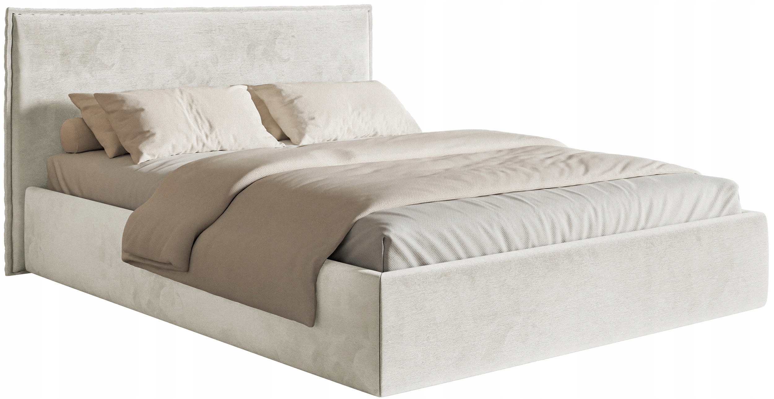 Čalouněná postel 200 x 200 cm Softie Slim s úložným prostorem, šedobéžový velur