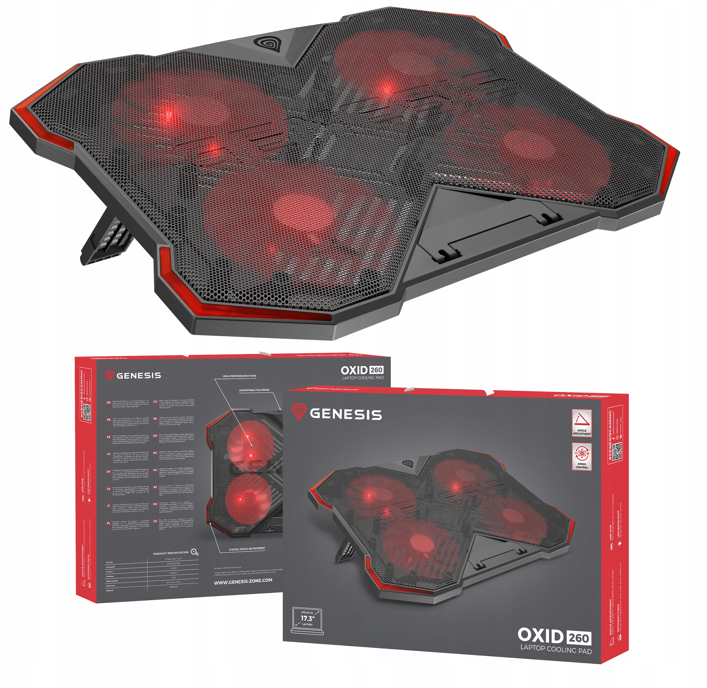 Podstawka chłodząca do laptopa 4 duże wentylatory Genesis Oxid 260
