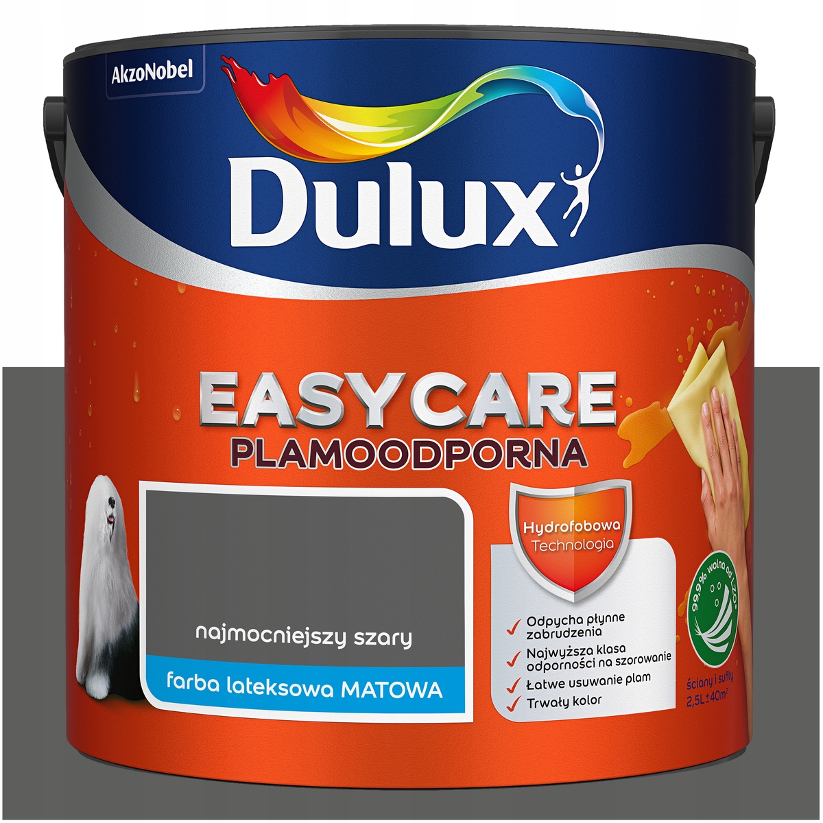 Farba do ścian sufitów Plamoodporna Dulux Easycare Najmocniejszy szary 5L