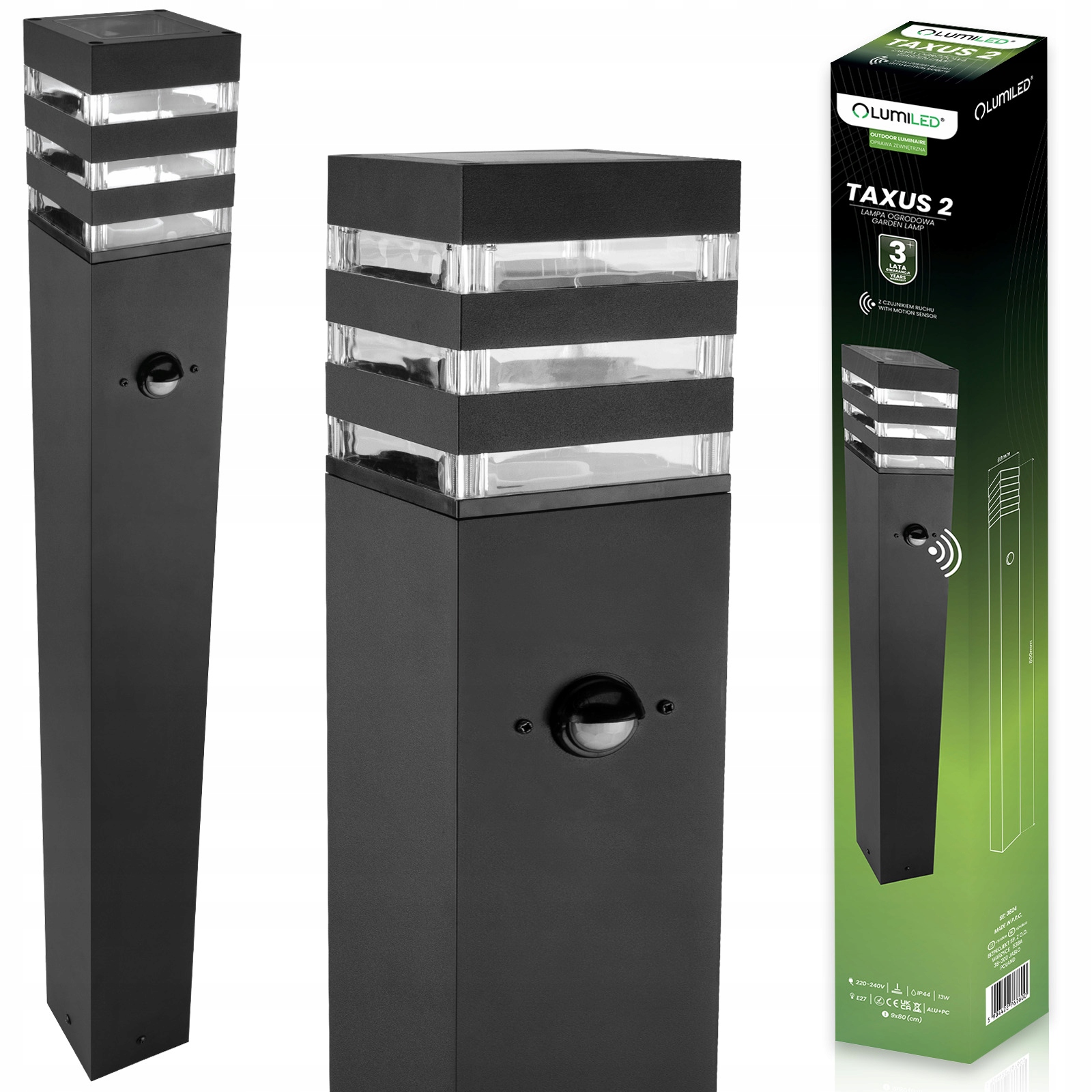 Lampa Ogrodowa Słupek 80cm Zewnętrzny Stojący Żarówka E27 Led Czujnik Ruch