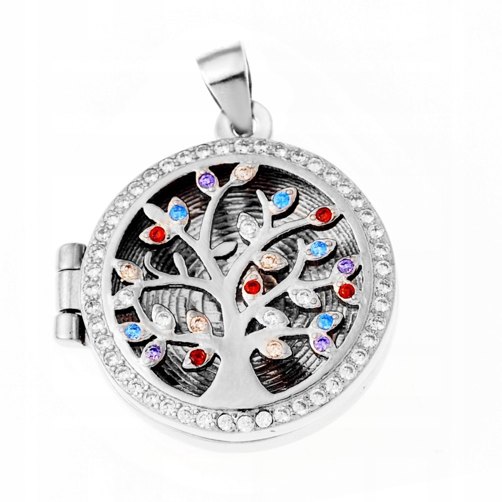 Stříbrný elegantní přívěsek, přívěsek, krabička, strom se zirkony