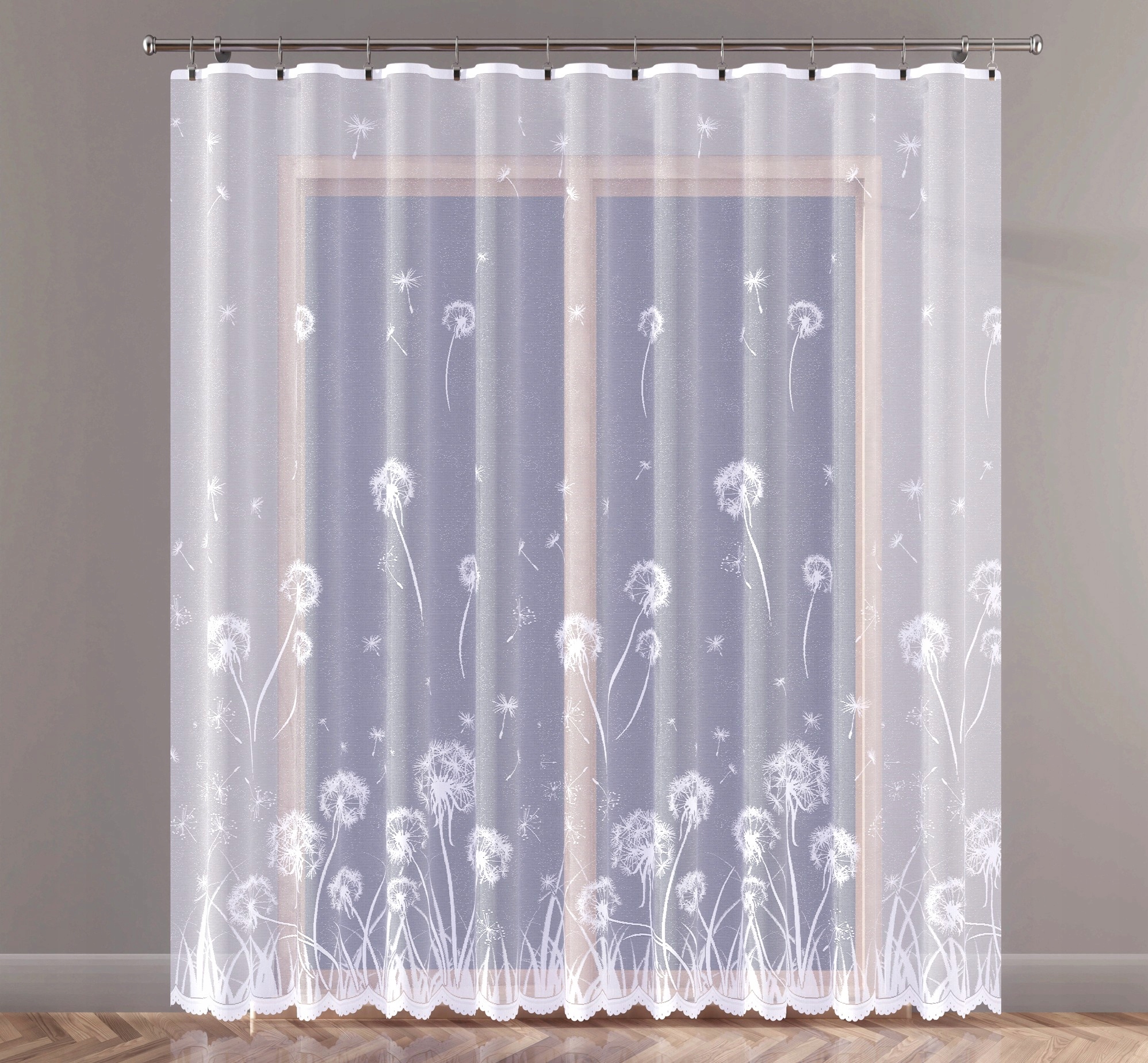 Dmuchawce firana żakardowa, bała rozm. 500x250cm (z obszyciem)