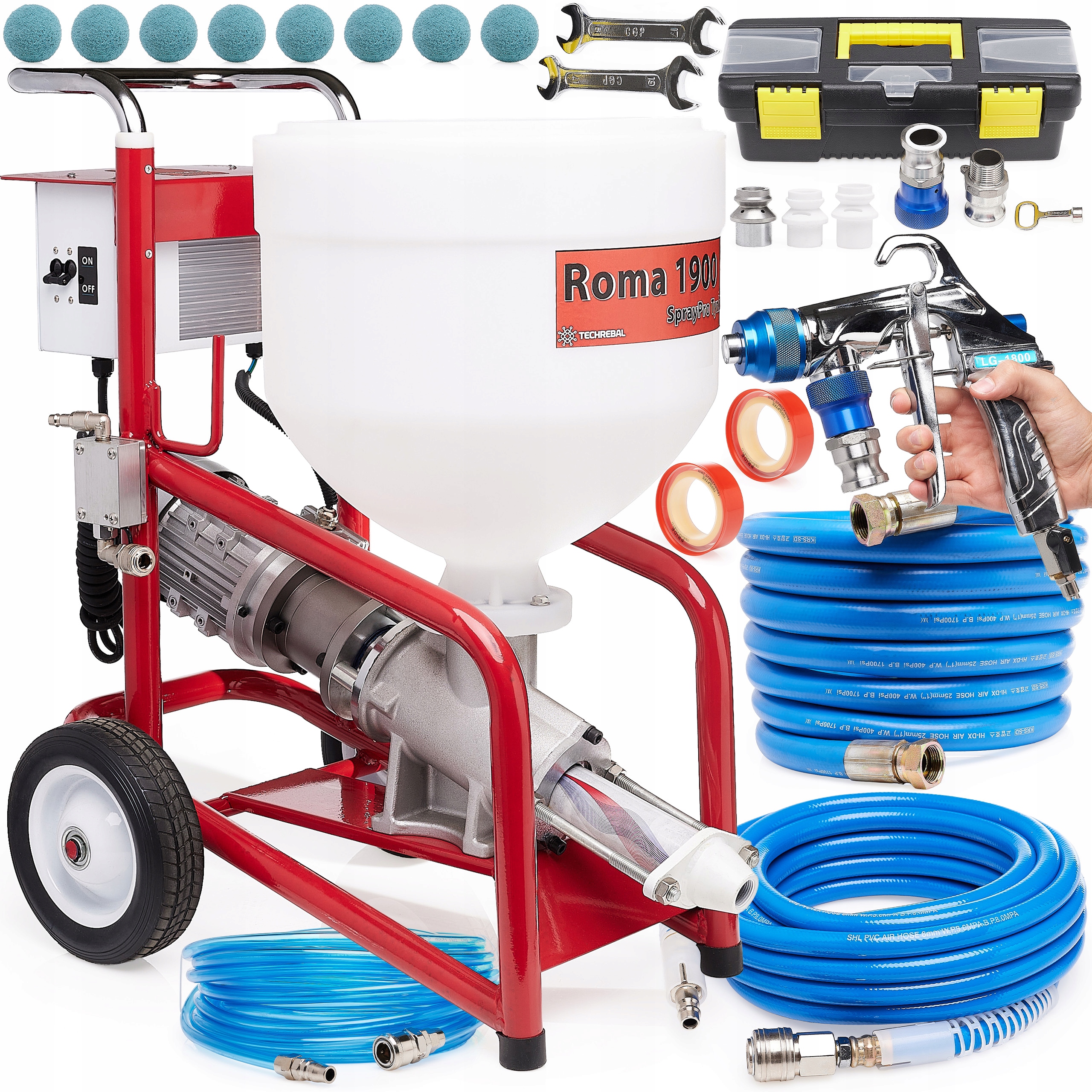 Omítací Agregát Omítkovačka 28L Na Omítky Hadice 10M Rotor 15L/MIN 1900W 3xTRYSKA