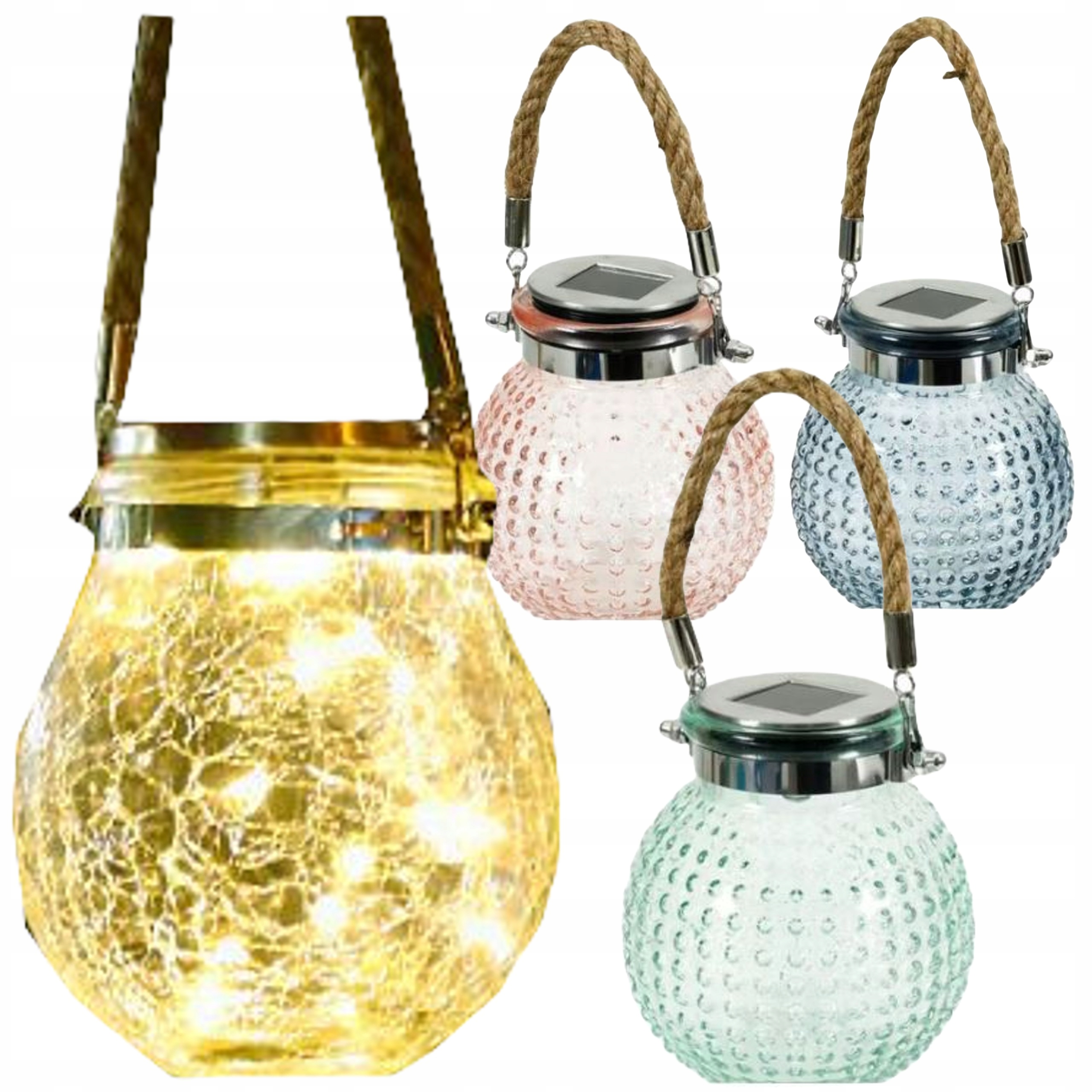 LAMPA SOLARNA LATARENKA z UCHWYTEM z juty LAMPKA LED DO OGRODU