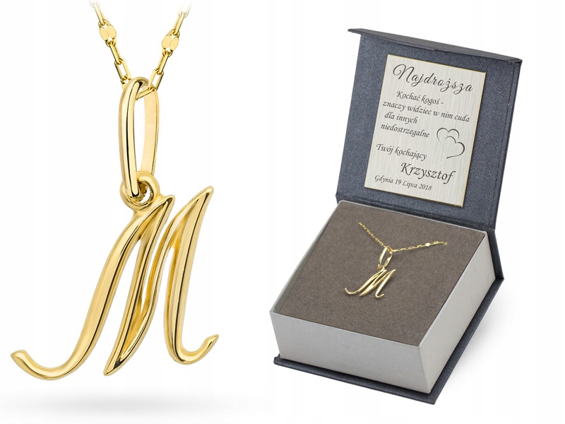 Zlatý Řetízek Náhrdelník pr. 585 Přívěsek Písmenko M 40 cm Gravírování