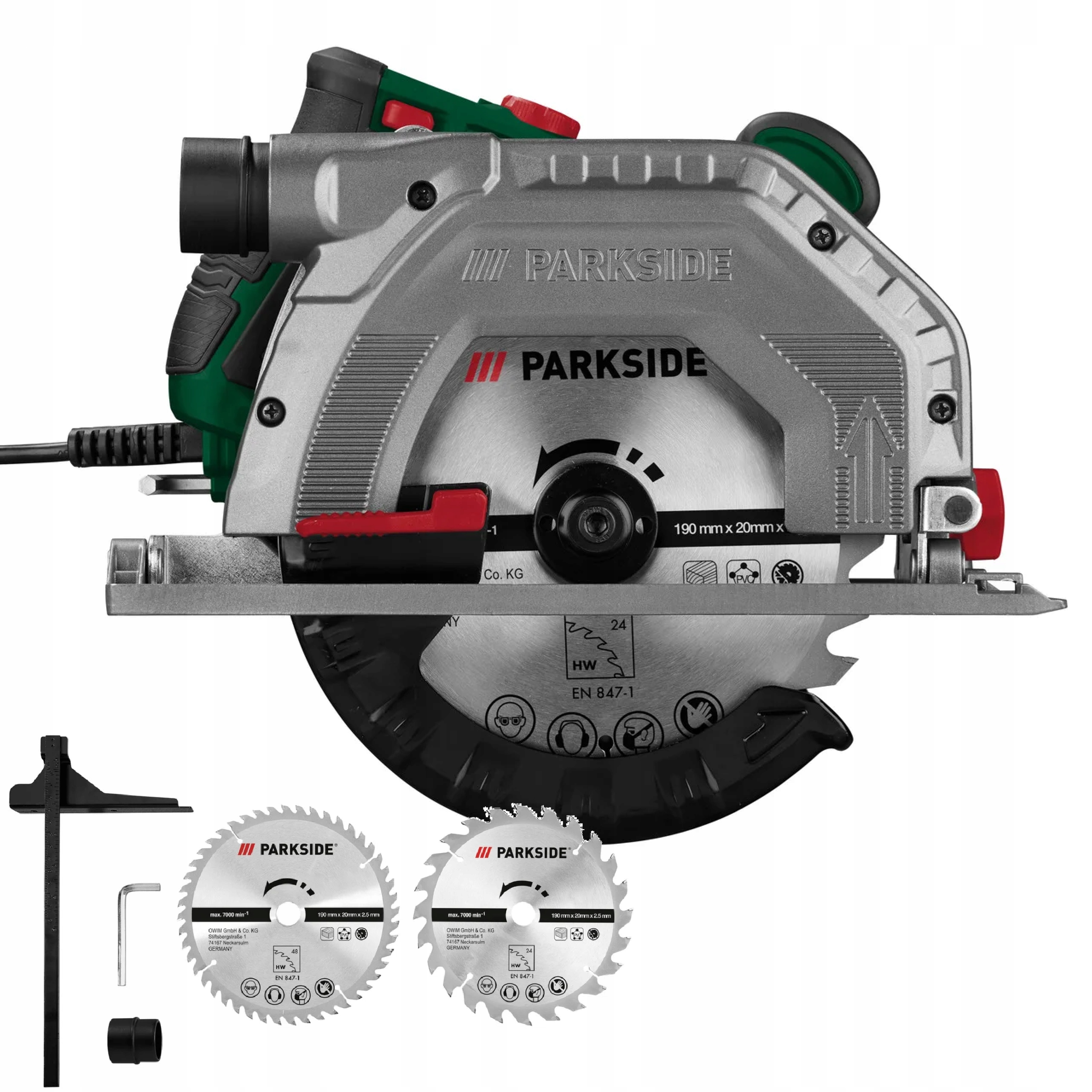 Piła Tarczowa Pilarka Parkside Prowadnica 230V Tarcze 190mm