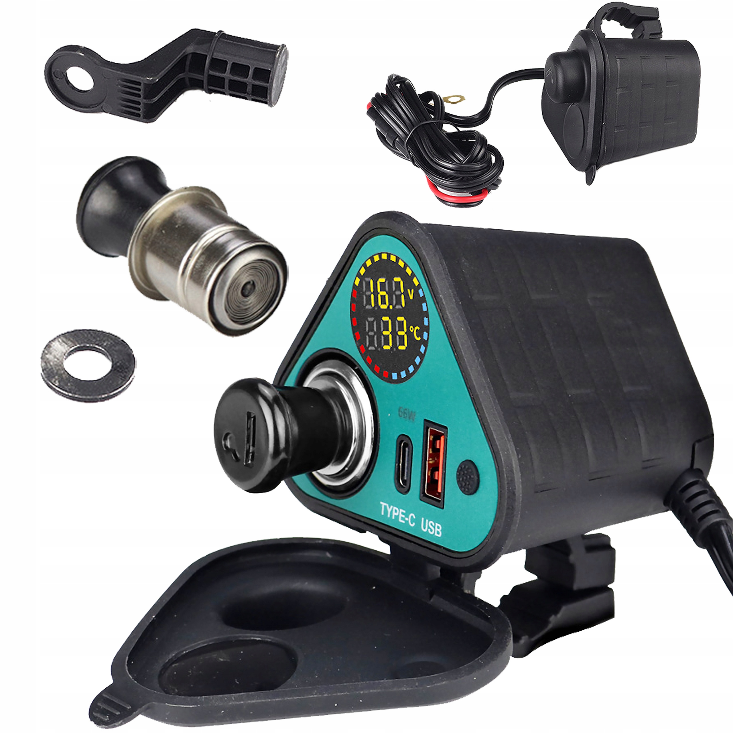 Nabíječka Motocykl Čtyřkolka Skútr Voltmetr Zásuvka Zapalovače Usb-c Qc 3.0
