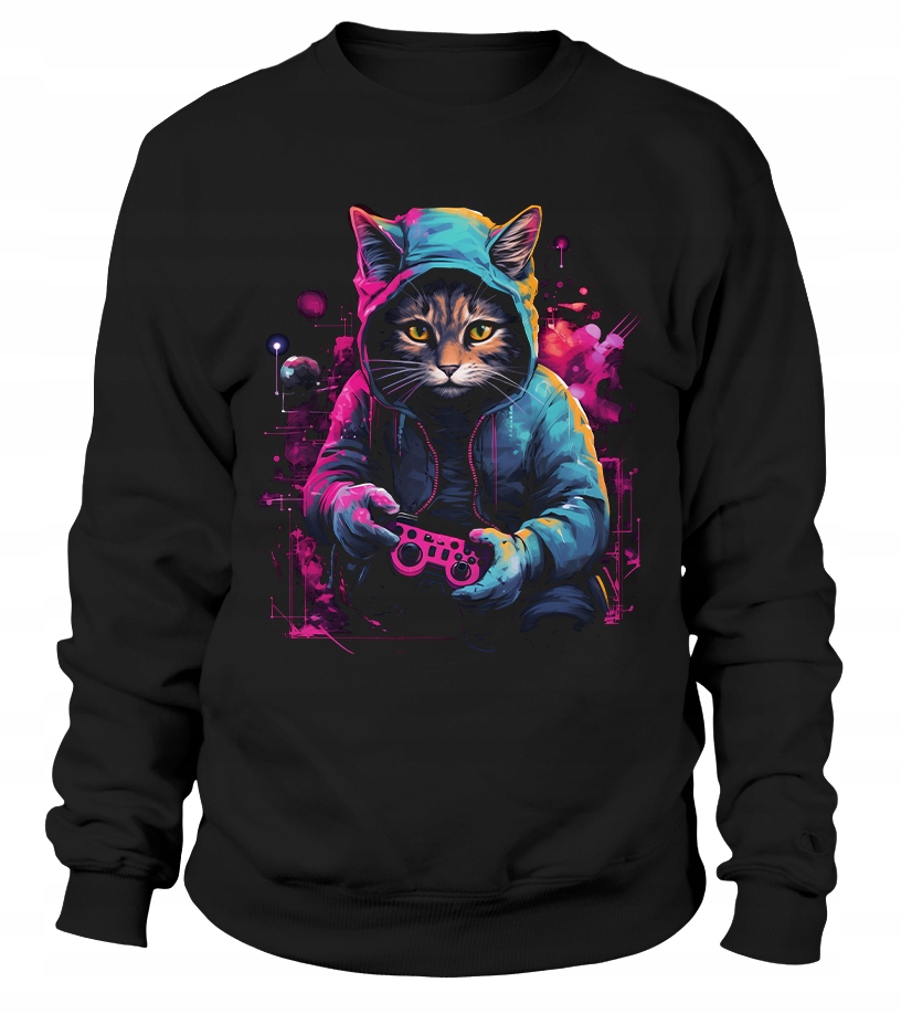 Pánská Mikina Kočka Gamer Černá 2XL Pro něj Chlapa Manžela Chlapa