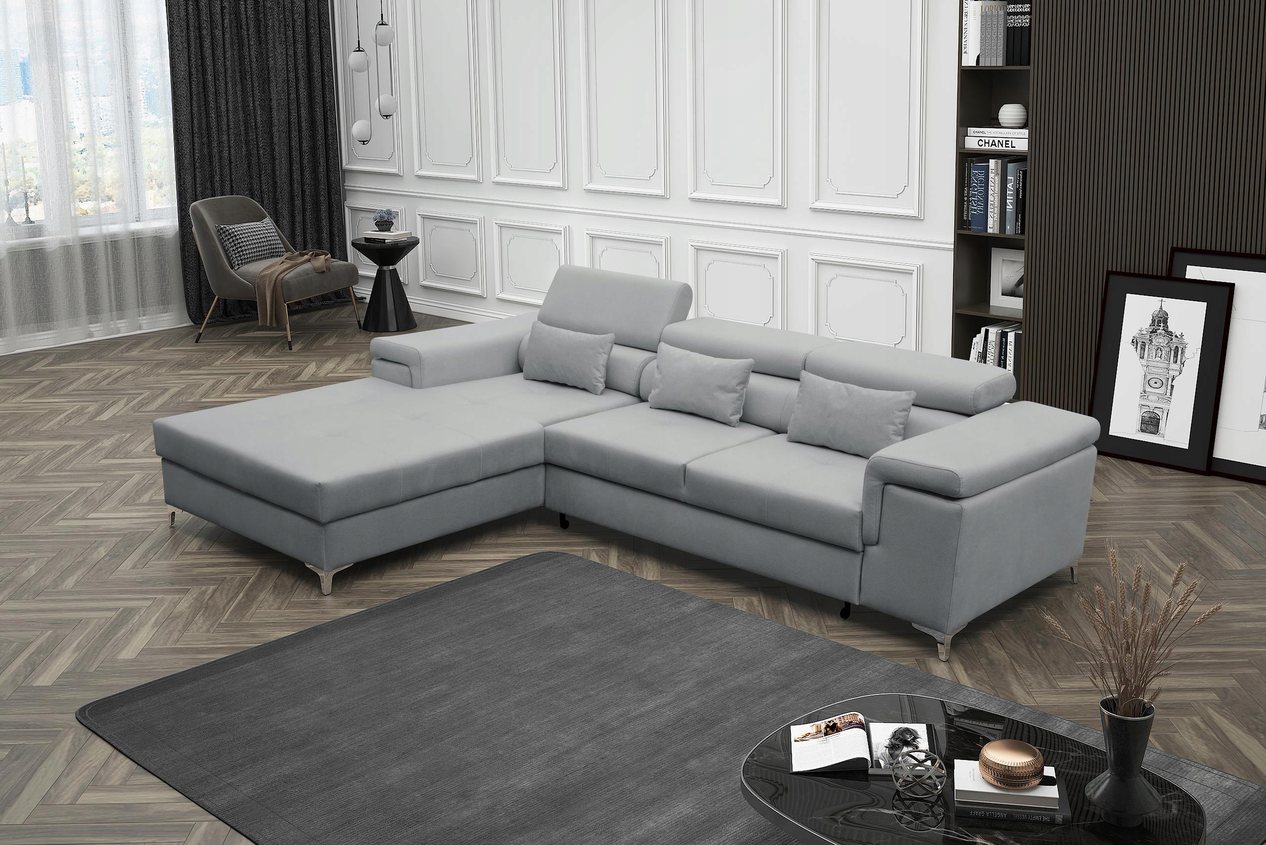 Rohová Sedací Souprava Funkce spaní Silver