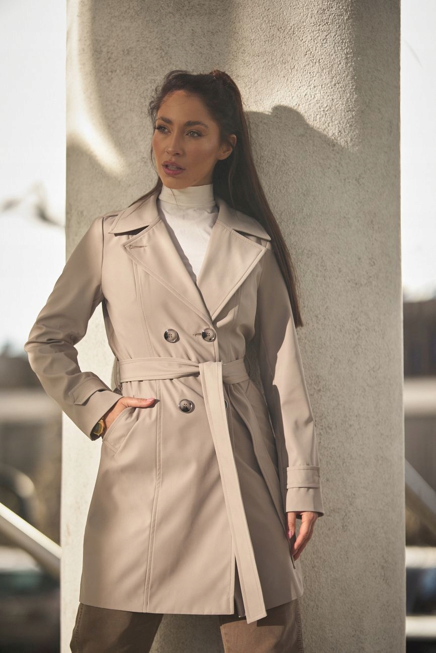 PRZEJŚCIOWY PŁASZCZ PROCHOWIEC TRENCZ BEŻOWY 34 Długość przed kolana