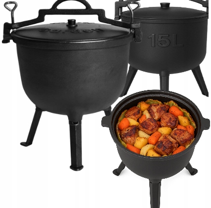 Garnek Żeliwny 15L na Pieczonki Ognisko Kociołek Myśliwski ogrodowy Grill