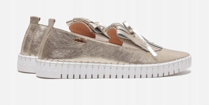 Damskie mokasyny skórzane z frędzlami BOOCI złote 37 Płeć kobieta